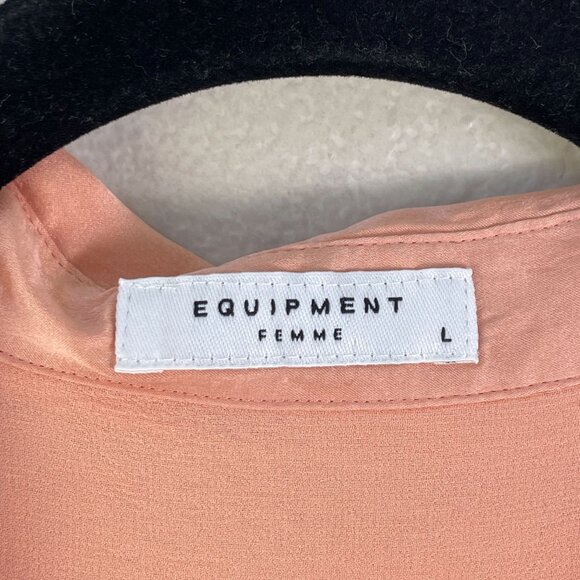 Equipment Femme Womens Large Peach 100% Silk Button Up Sheer Blouse Shirt - Picture 3 of 10